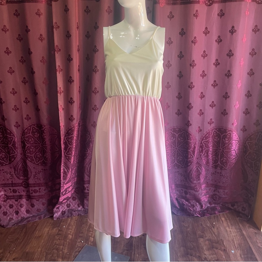 Ivory & Pink Spaghetti Strap Early Eighties Dress Size Small